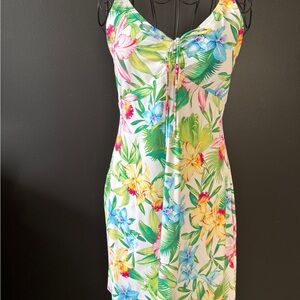 Tommy Bahama White Tropical Floral Slip Dress with Blue, Yellow & Green Print